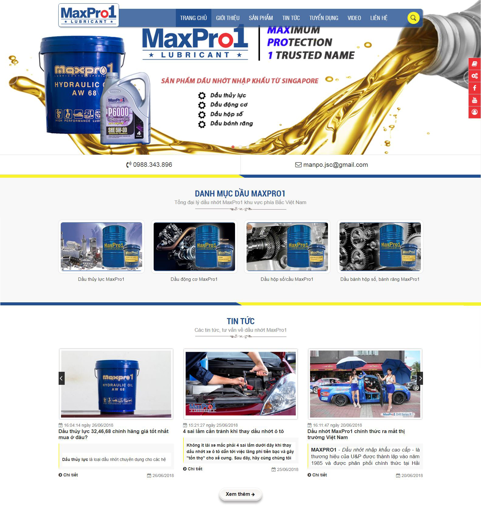 Thiết kế lại website Dầu Nhờn MaxPro1