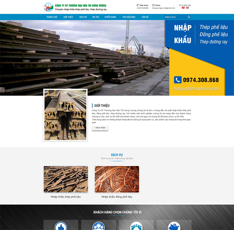 Thiết kế website Nhập khẩu thép phế liệu Công ty Hưng Vượng