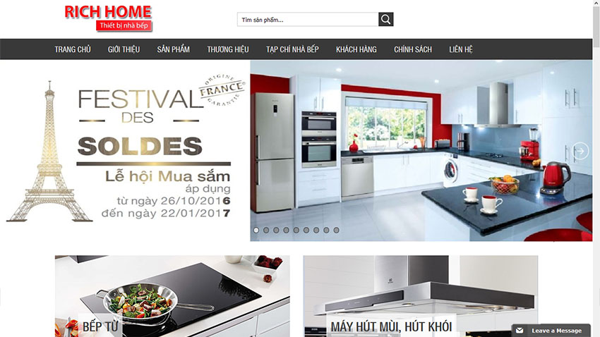 Thiết kế web Showroom Thiết bị nhà bếp Rich Home