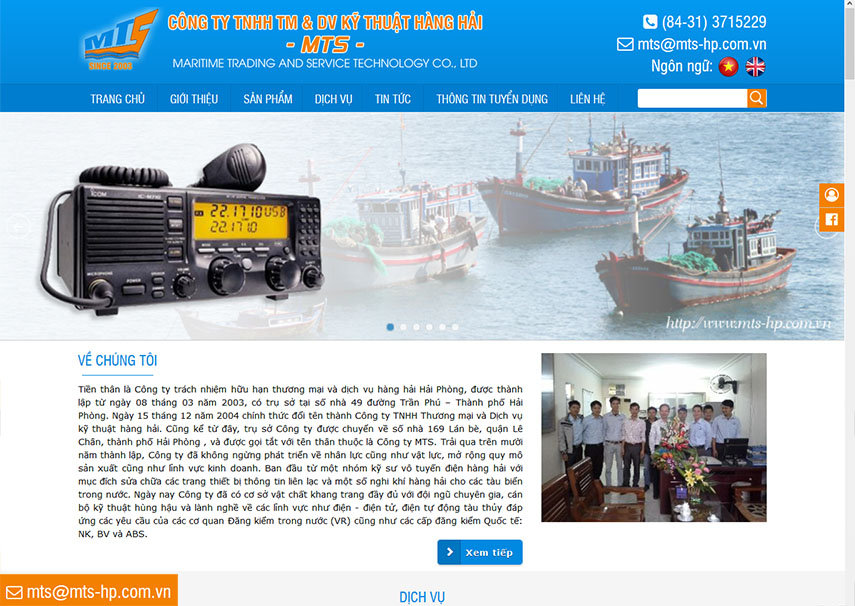 Thiết kế web Công ty Thương Mại Và Dịch Vụ Kỹ Thuật Hàng Hải