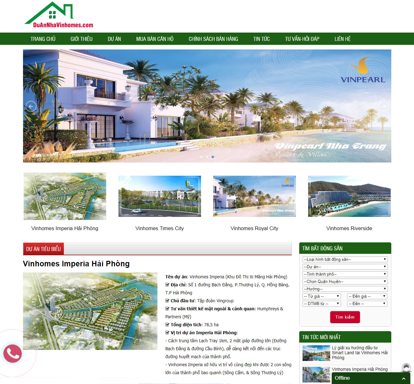 Thiết kế website Dự Án Nhà Vinhomes