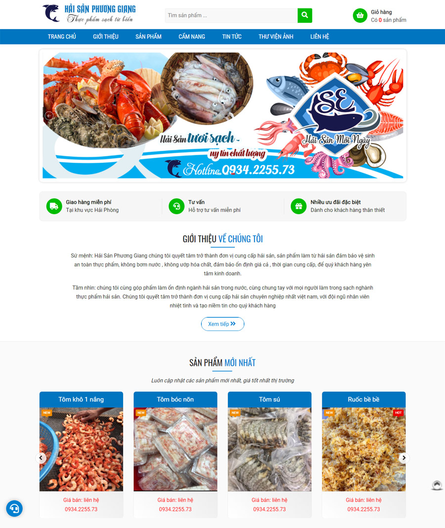 Thiết kế website Hải Sản Phương Giang