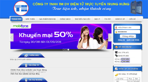 Thiết kế web Công Ty TNHH TM DV Điện Tử Trực Tuyến Trung Hưng