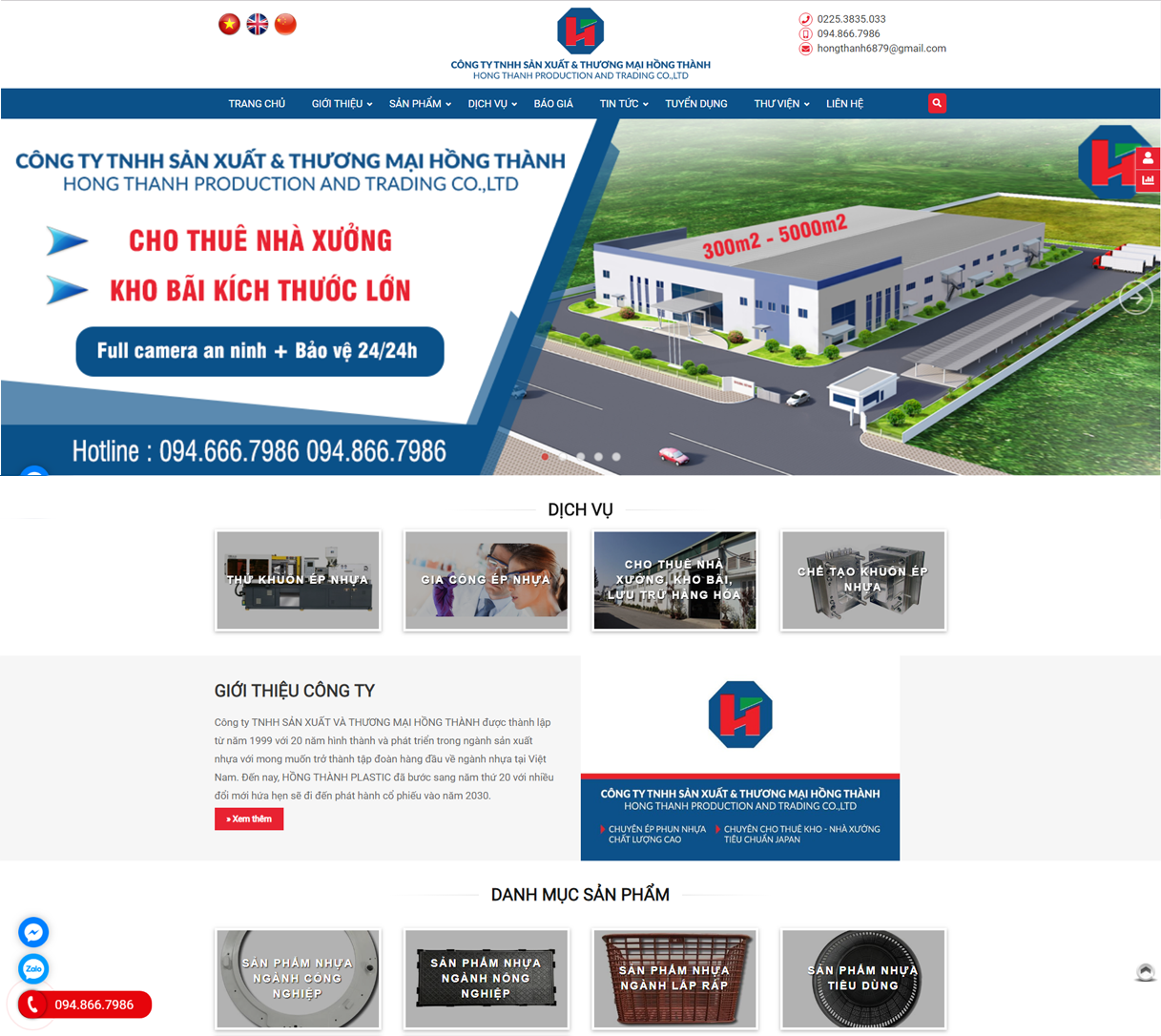 Thiết kế web Công ty Hồng Thành Plastic