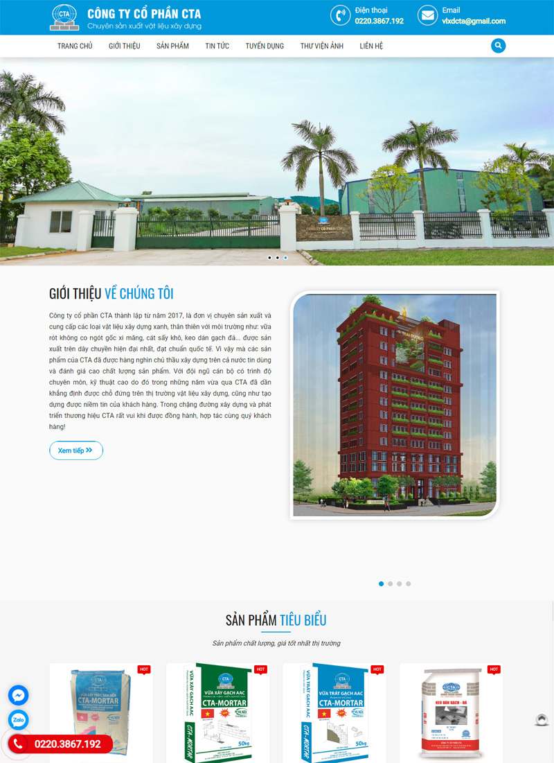 Thiết kế web Công ty CTA - Chuyên sản xuất vật liệu xây dựng
