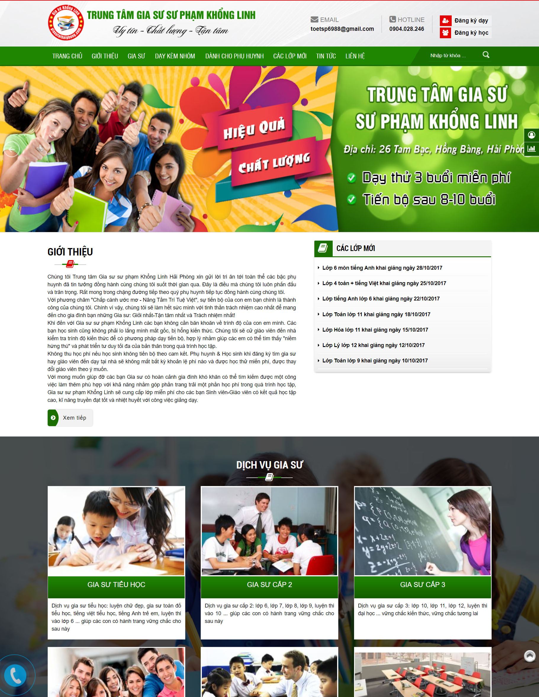 Thiết kế lại website Trung Tâm Gia Sư Khổng Linh