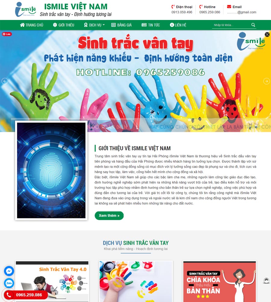 Thiết kế web Sinh Trắc Vân Tay Ismile Việt Nam