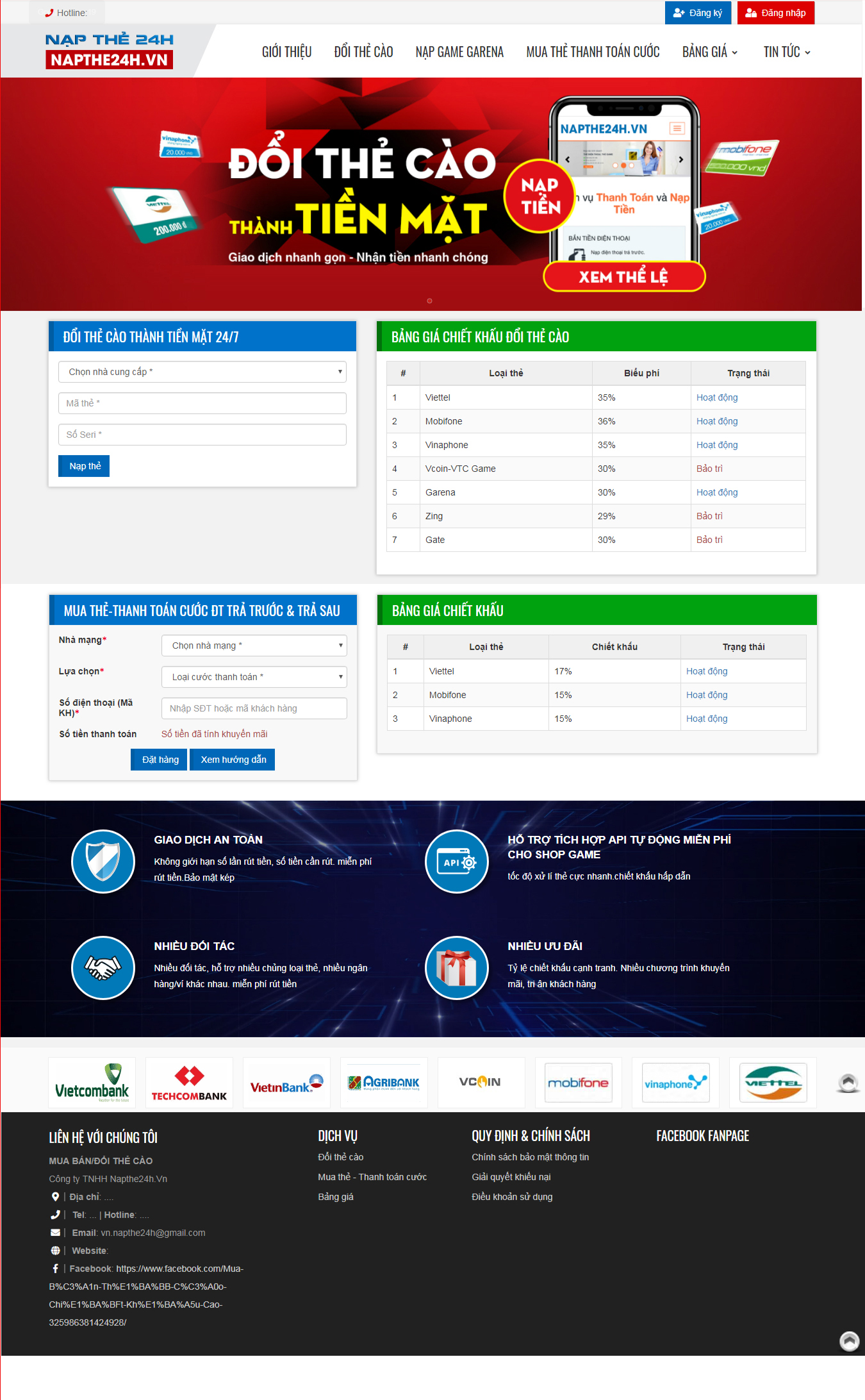 Thiết kế web Đổi Thẻ Cào Thành Tiền Mặt Napthe24h
