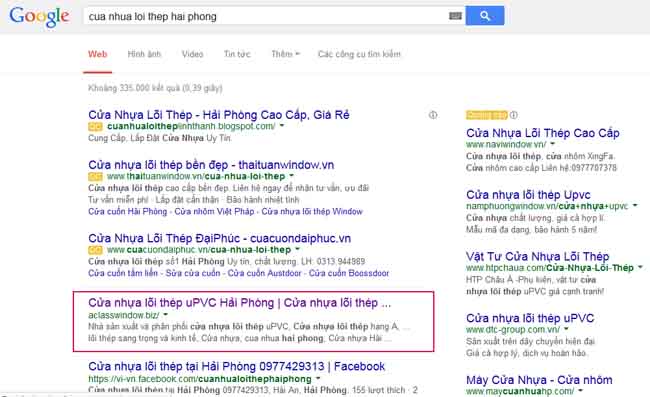 Dịch vụ SEO web Cửa nhựa lõi thép Hải Phòng - AClasswindow