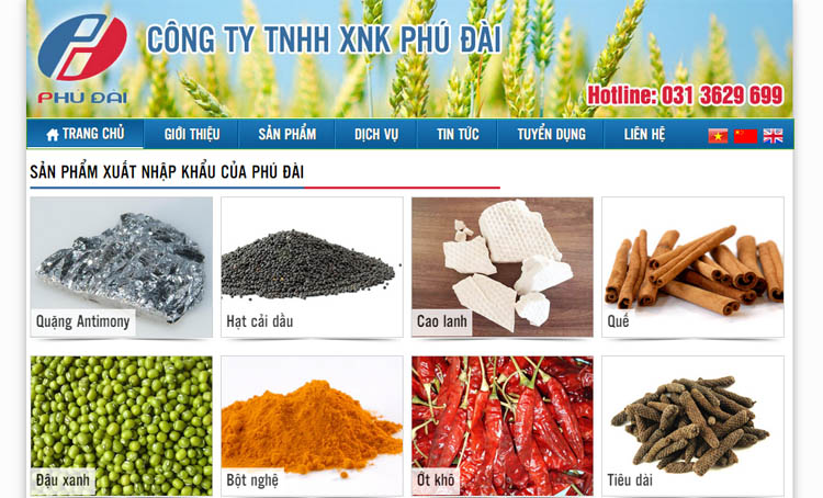 Thiết kế web Công ty Xuất Nhập Khẩu Phú Đài