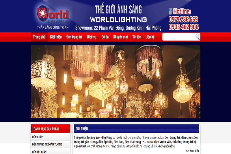 Thiết kế web Showroom Thế Giới Ánh Sáng Word Lighting