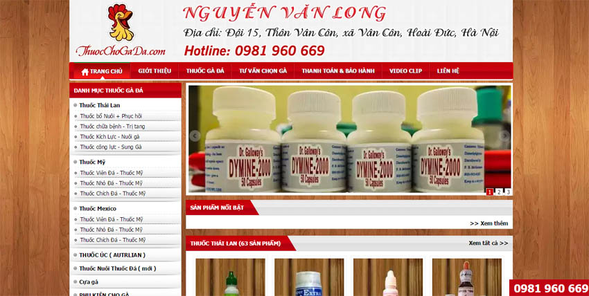Thiết kế website Thuốc tăng lực cho gà đá