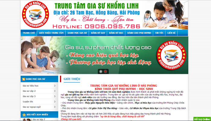 Thiết kế website Trung tâm Gia Sư Khổng Linh
