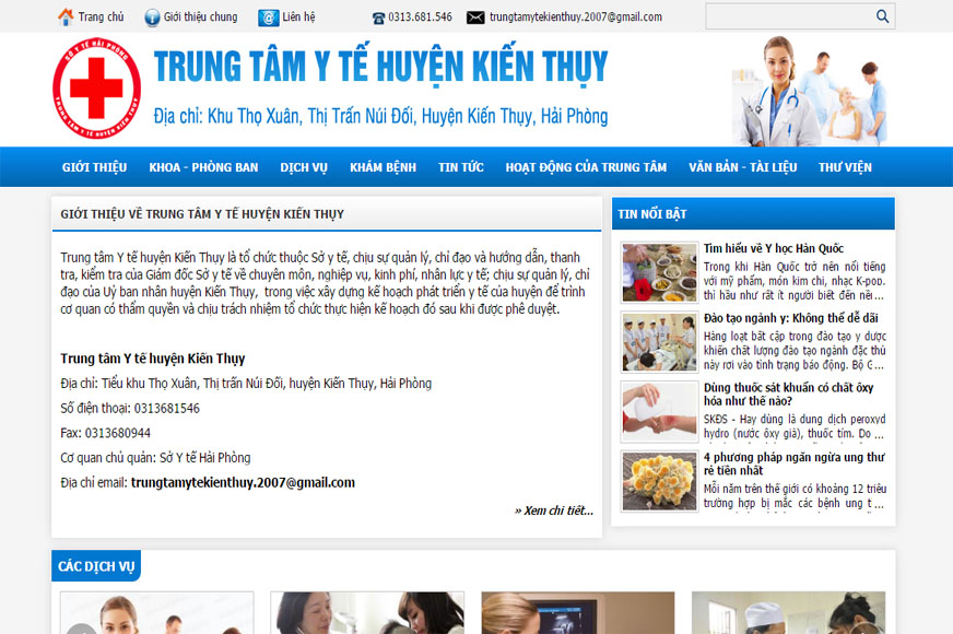 Thiết kế web Trung Tâm Y Tế Huyện Kiến Thụy Hải Phòng